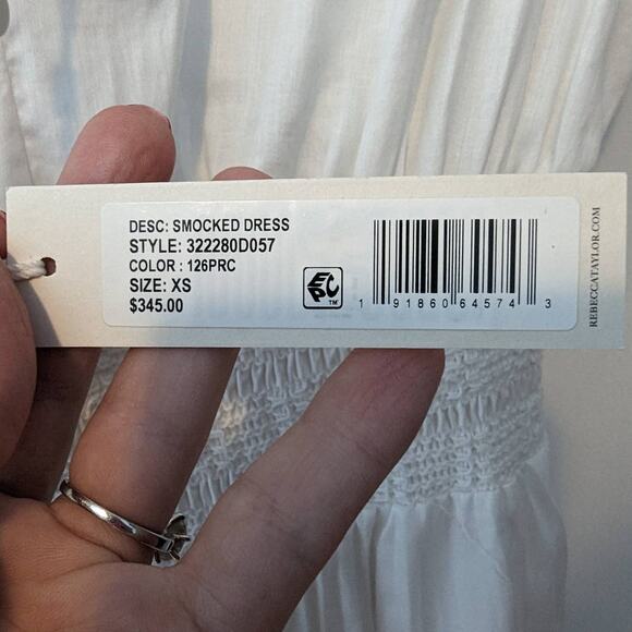 Rebecca Taylor Smocked-Waist White Dress Size XS - Picture 10 of 12